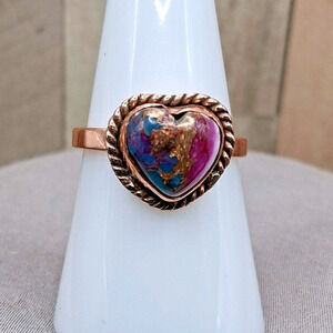 Dahlia Turquoise Ring Size 8 Heart Shape Solid Copper Southwestern Style